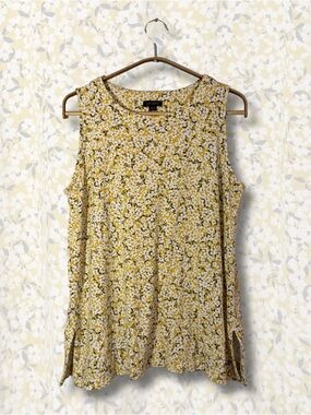 J. Jill Wearever Floral Sleeveless Tunic Top - Large Petite - Yellow & White